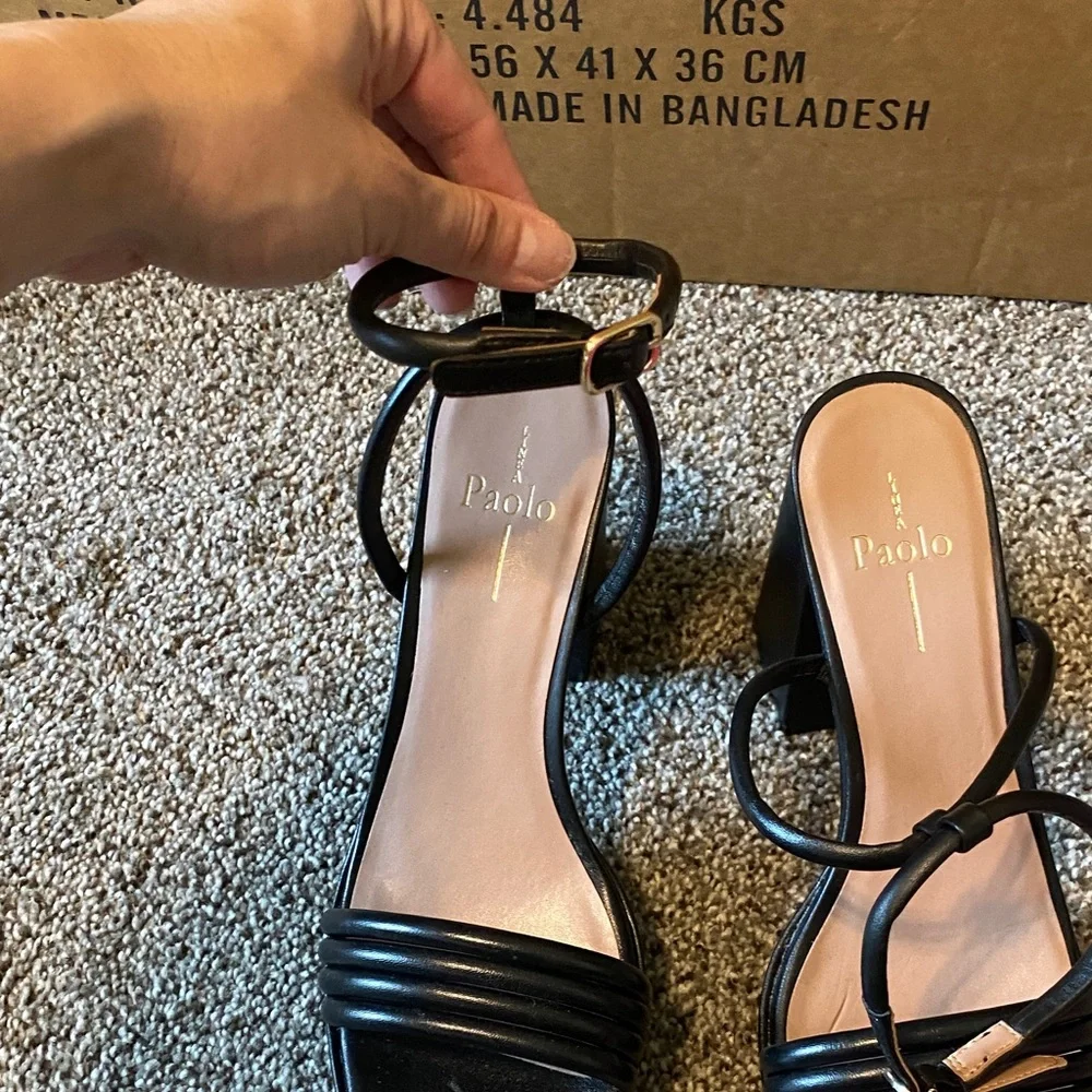 Paolo Black Strappy Block Heel Sandals
